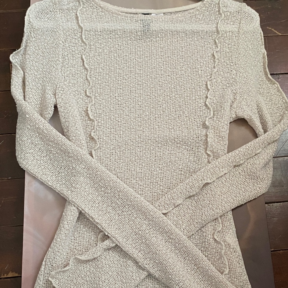 Cream Knit Sweater with Ruffle Details